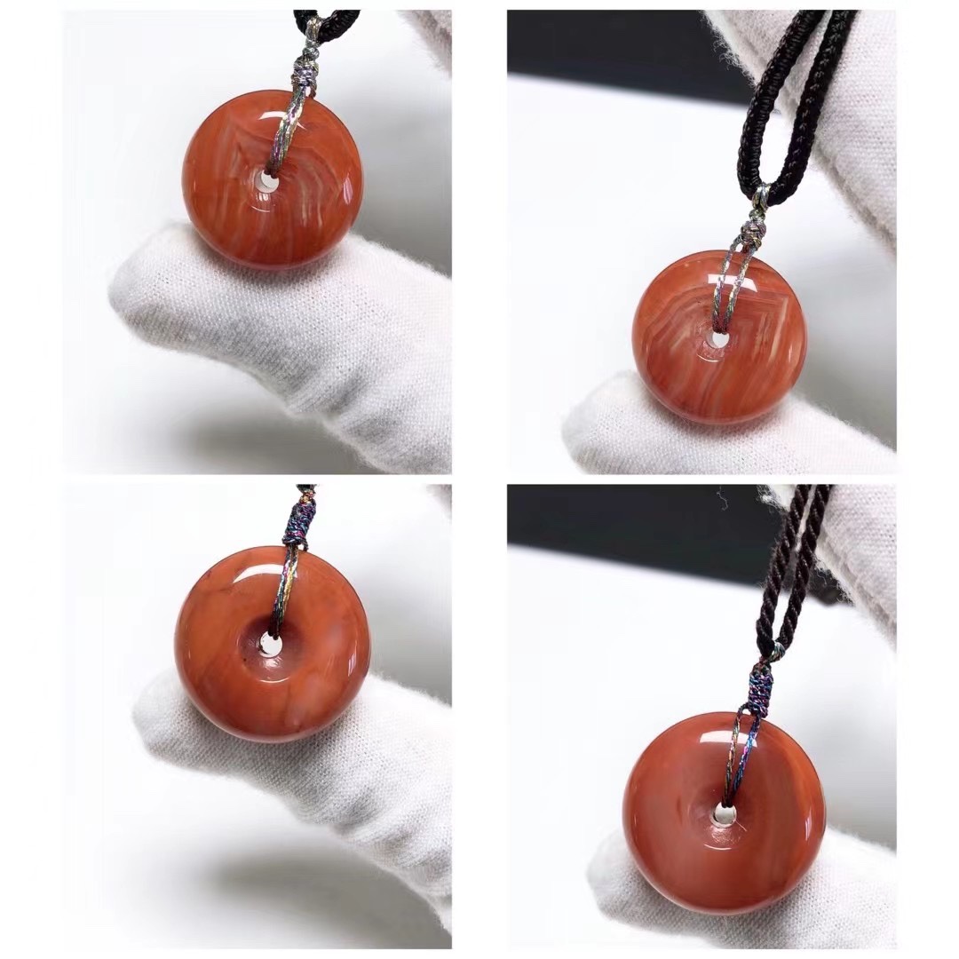 D403# 天然南红平安扣吊坠 面包圈锁骨链 可选