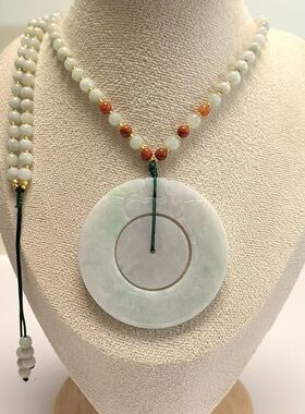 D1462# 天然A货翡翠子母扣大版吊坠57*3.5mm配翡翠 南红 沙金珠链