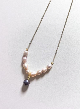 D487# 天然淡水珍珠小米珠项链4.5mm 黑珍珠6.5mm