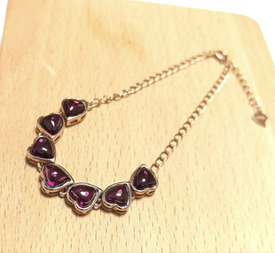 7.5 单颗9 4.5mm S925通体纯银紫牙乌石榴石心型手链 n104