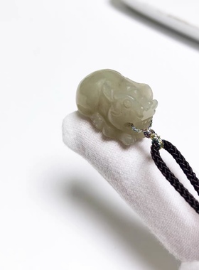 D186# 天然和田玉青玉貔貅吊坠25.5*15*15mm 配证书