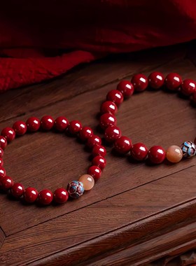 普陀山2025正品天然朱砂手串本命年化解佛珠莲花烧蓝转运珠手链女
