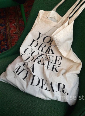 [94定制]P&T柏林茶店同款 薄款休闲胚布帆布包 新款双面印花女包