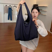 字母休闲手提包大购物包2024年简约韩系风单肩包ins百搭帆布女包