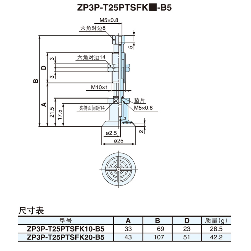 包装50吸盘c型开袋薄膜塑料真空吸盘机械手工业吸嘴带W缓冲zp3p-