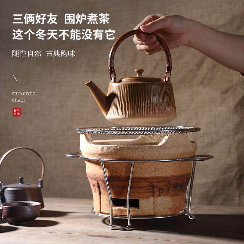 网红户外露营罐罐茶围炉煮茶烧烤套装家用室内粗陶土煮茶壶碳火炉