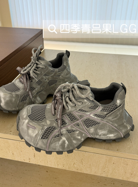 灰紫色新款老爹鞋女ins潮2026春季新款厚底增高透气休闲女运动鞋