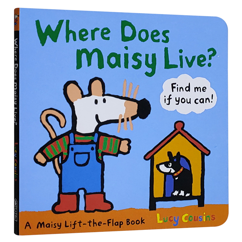 进口英文小鼠波波住哪里？Where Does Maisy Live?纸板翻翻书