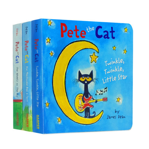 3本 进口英文原版绘本 Pete the Cat 皮特猫经典歌谣纸板系列3册合售 3-6岁皮特猫英文绘本 纸板书 幼儿童英语启蒙童书