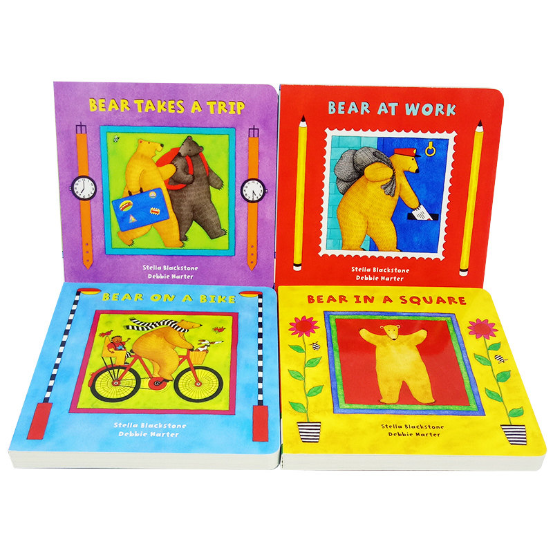 4本全套 英文原版绘本Bear Takes a Trip 快乐比尔熊bear on a Bike 认知启蒙4册硬纸板合售Bear in a Square 纸板书Bear at Work