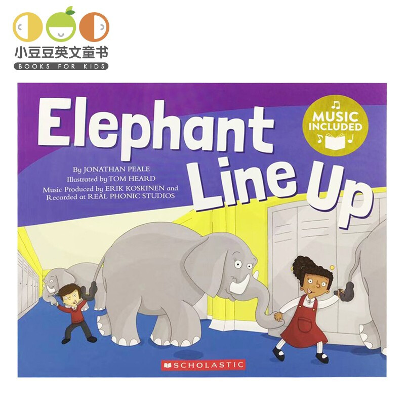 小豆豆英文童书 英文原版绘本 Elephants Line Up大象们排队 大象教你有序排队书+CD 幼儿童原版英语阅读故事书 绘本书女孩 暑假