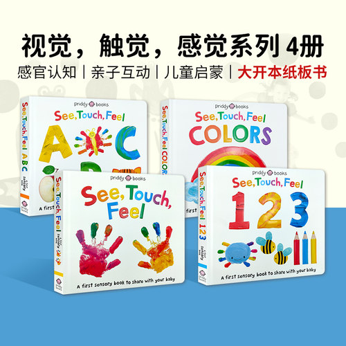 See Touch Feel 英文原版绘本触觉视觉嗅觉感官认知触摸书 A First Sensory Book幼儿童早教启蒙英语读物亲子互动游戏书内附小镜子