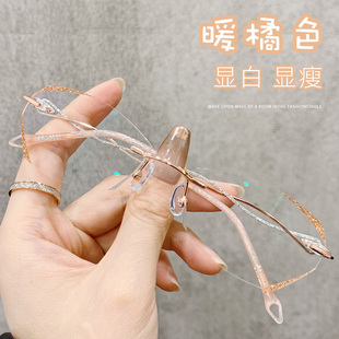 小红书无框眼镜女近视有度数可配钻石切边无边框网红素颜近视镜
