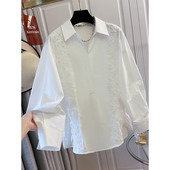 女打底衫 t恤重工蕾丝边白色正肩衬衫 2026春夏新款 春季 大尺码 0206k