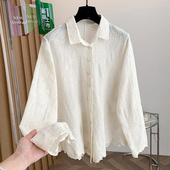 正肩外套2026春新款 春季 大0206k 蕾丝刺绣长袖 衬衫 女打底衫 t恤法式