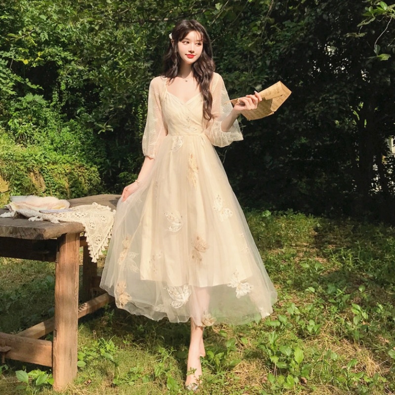 春季2020新款网纱仙女超仙甜美吊带连衣裙+蕾丝防晒开衫两件套装