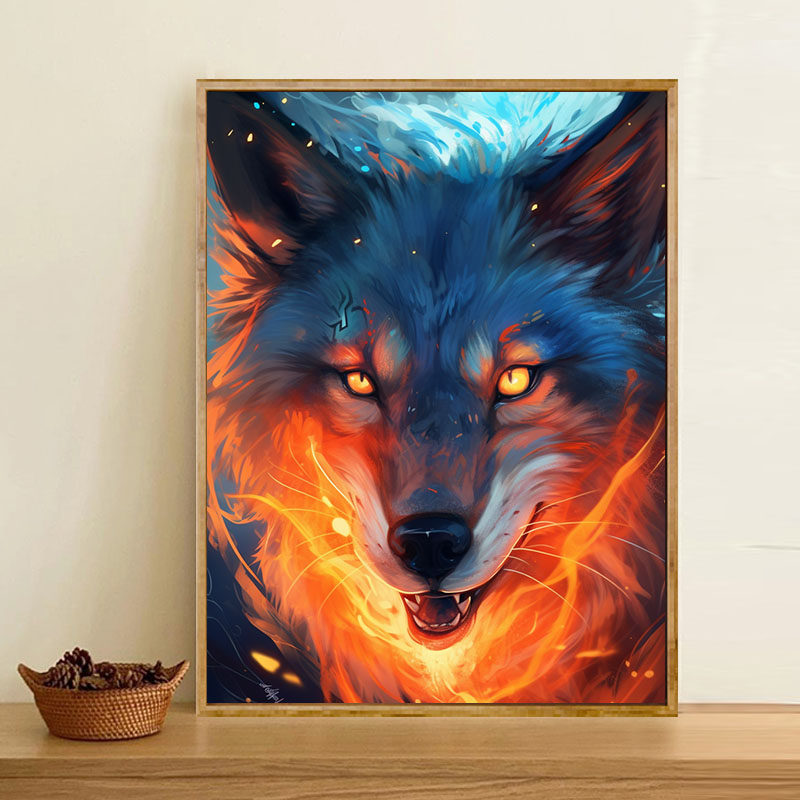 首艺派 数字油画diy烈焰狼王画手绘填充油彩画手工狼王装饰休闲画