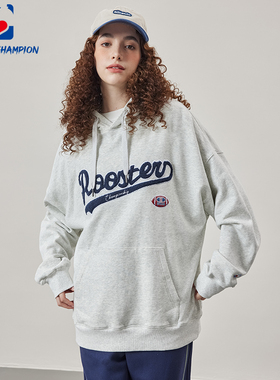 公鸡冠军卫衣男新款秋冬宽松灰色连帽刺绣纯棉情侣390G重磅外套潮