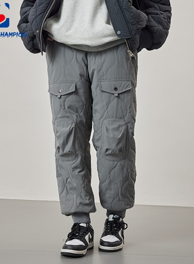 公鸡冠军棉裤男新款冬季深灰色宽松束脚复古菱格绗线加厚休闲长裤