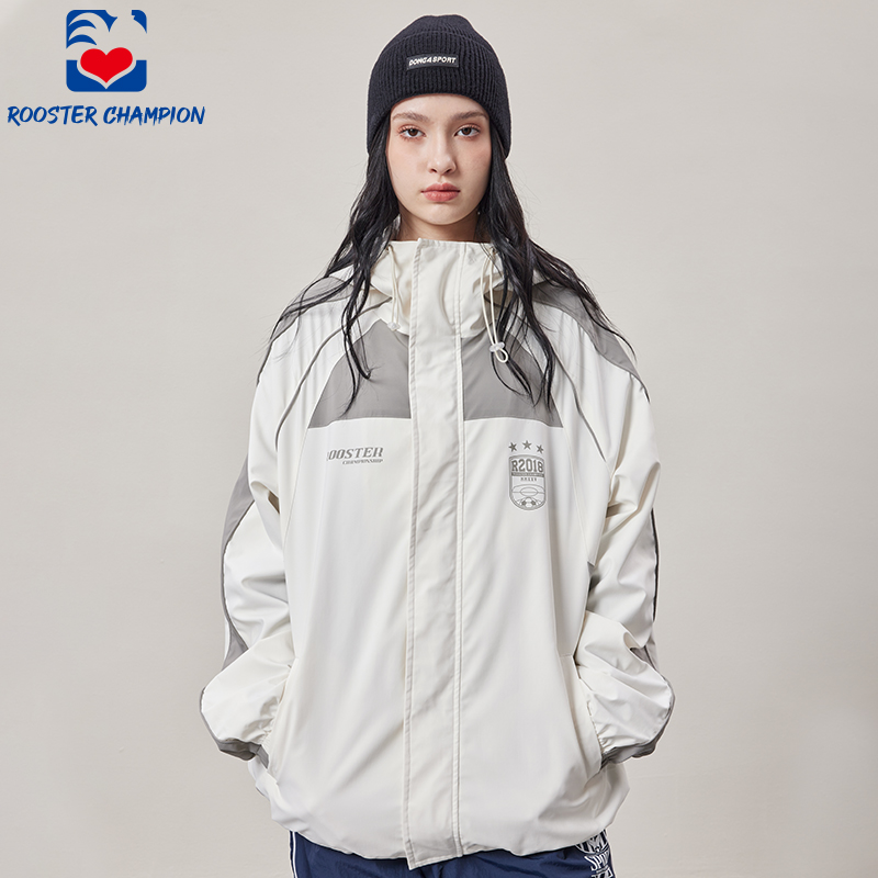 公鸡冠军白色立领拼接风衣男