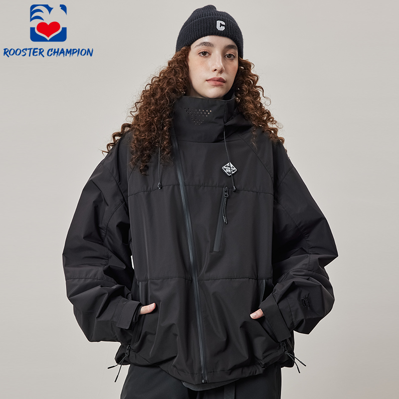 公鸡冠军黑色立领风衣