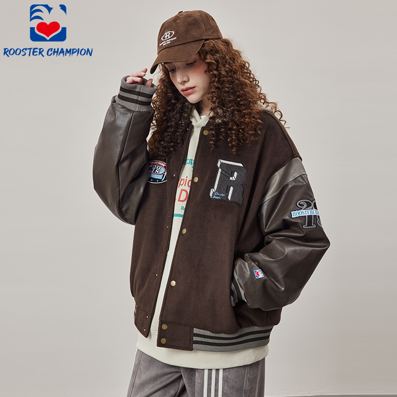 公鸡冠军深咖毛呢棉服