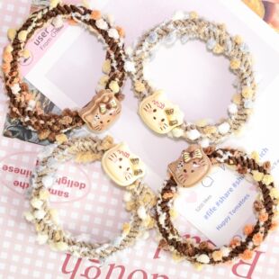 日系可爱奶咖色kt猫彩发圈ins少女心百搭情侣闺蜜卡通头饰头绳