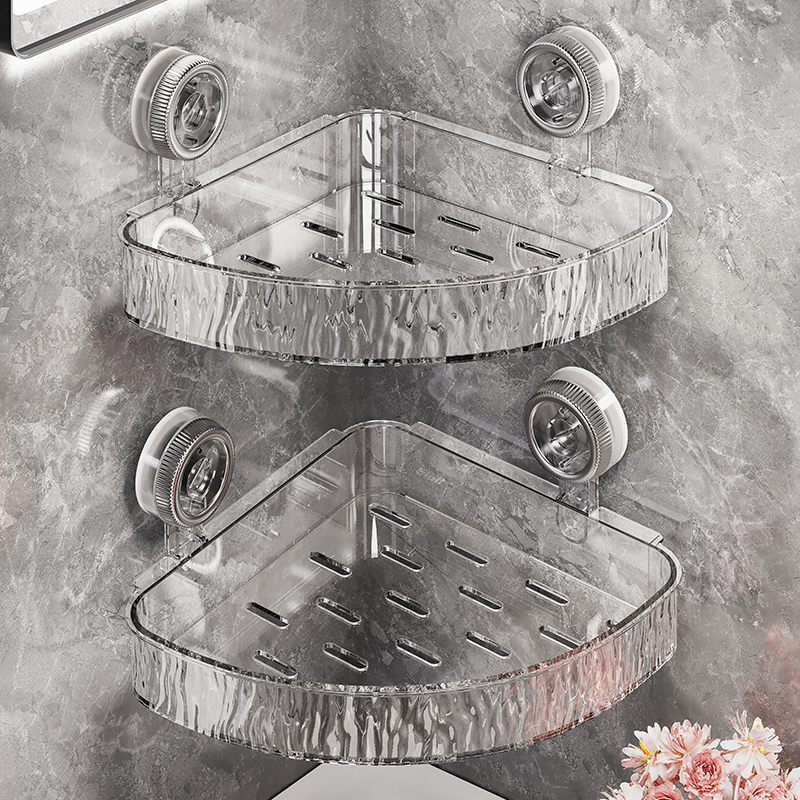 吸盘三角形透明置物架双层浴室厨房卫生间厕所收纳架墙壁挂免打孔