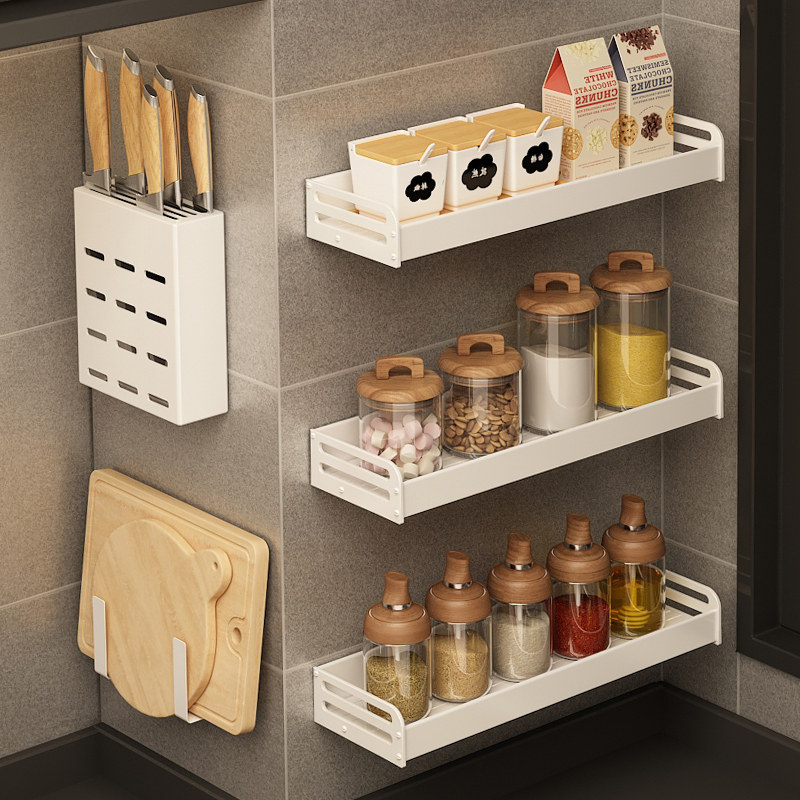 白色厨房置物架壁挂式免打孔家用调料架刀架墙上多功能神器收纳架,收纳整理,整理架/置物架/收纳架,淘宝优惠券,粉丝福利购,淘宝优惠卷