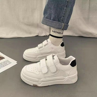 不系鞋带大童女鞋秋季女生小白鞋魔术贴运动板鞋初中学生少女鞋子