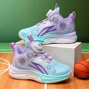 旋转纽扣女鞋春季透气网面女孩篮球运动鞋轻便初中学生女童跑步鞋
