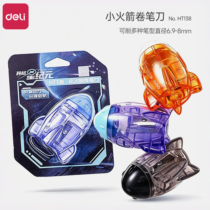得力小火箭卷笔刀小学生专用迷你便携铅笔削笔刀手动式儿童转笔刀创意透明高颜值ins风削笔器笔刨男孩卷笔器图片