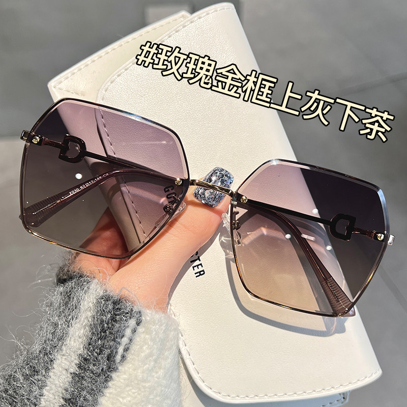 2026新款墨镜女款高级感无框太阳镜女士防紫外线大脸开车眼镜D家