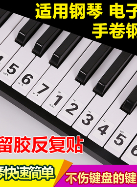 自学简谱钢琴贴纸88/61/54/49键电子琴键盘贴手卷钢琴琴键音标贴