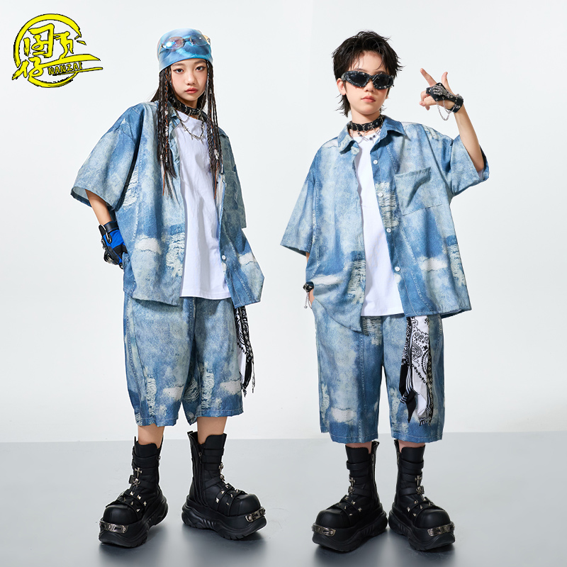 儿童酷帅衬衫breaking街舞演出服