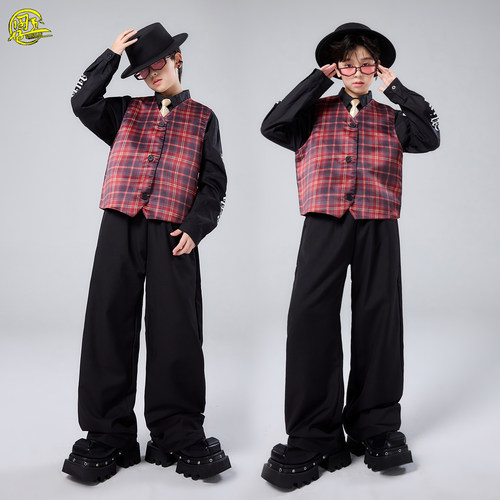 儿童西装马甲popping街舞演出服
