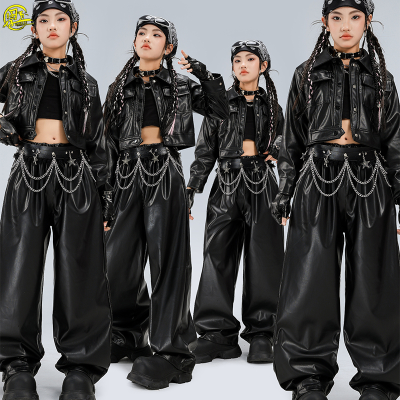 少儿黑色皮衣jazz爵士舞街舞服装