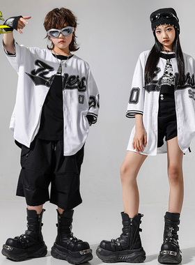 街舞儿童嘻哈演出服男童美式棒球衫hiphop架子鼓女孩爵士舞走秀服