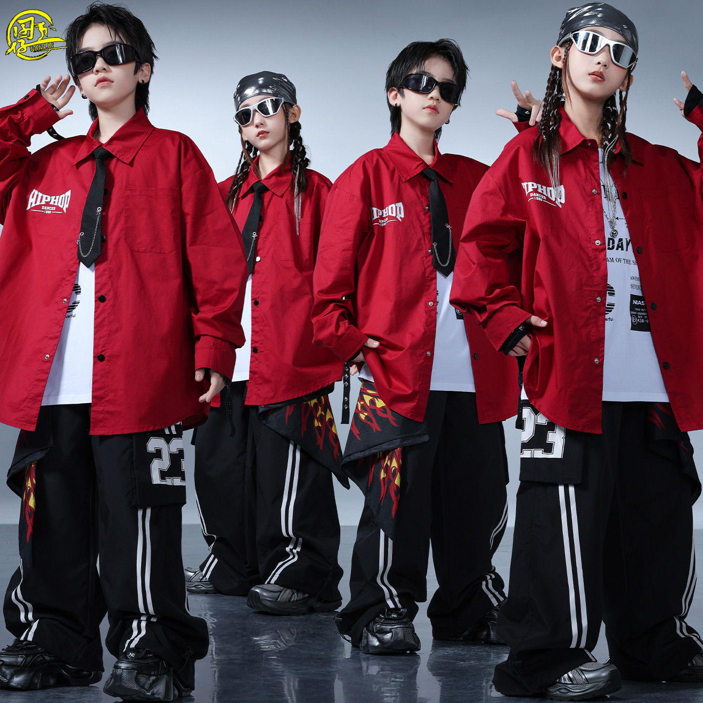 儿童酷帅衬衫嘻哈街舞架子鼓潮服