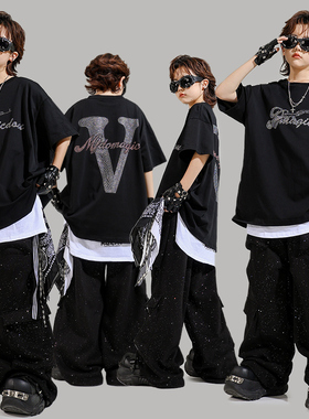 少儿嘻哈街舞服装男女童宽松个性短袖breaking架子鼓走秀表演出服