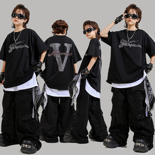 少儿嘻哈街舞服装男女童宽松个性短袖breaking架子鼓走秀表演出服