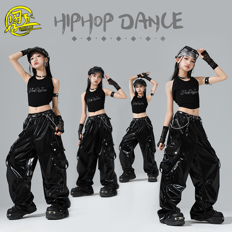爵士舞服装女童时髦背心jazz舞蹈走秀潮服女团韩舞打歌舞表演出服 - 实物图