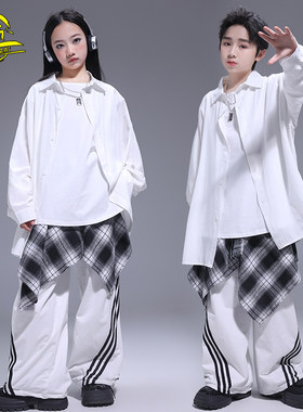 儿童街舞潮服酷帅白衬衫演出服