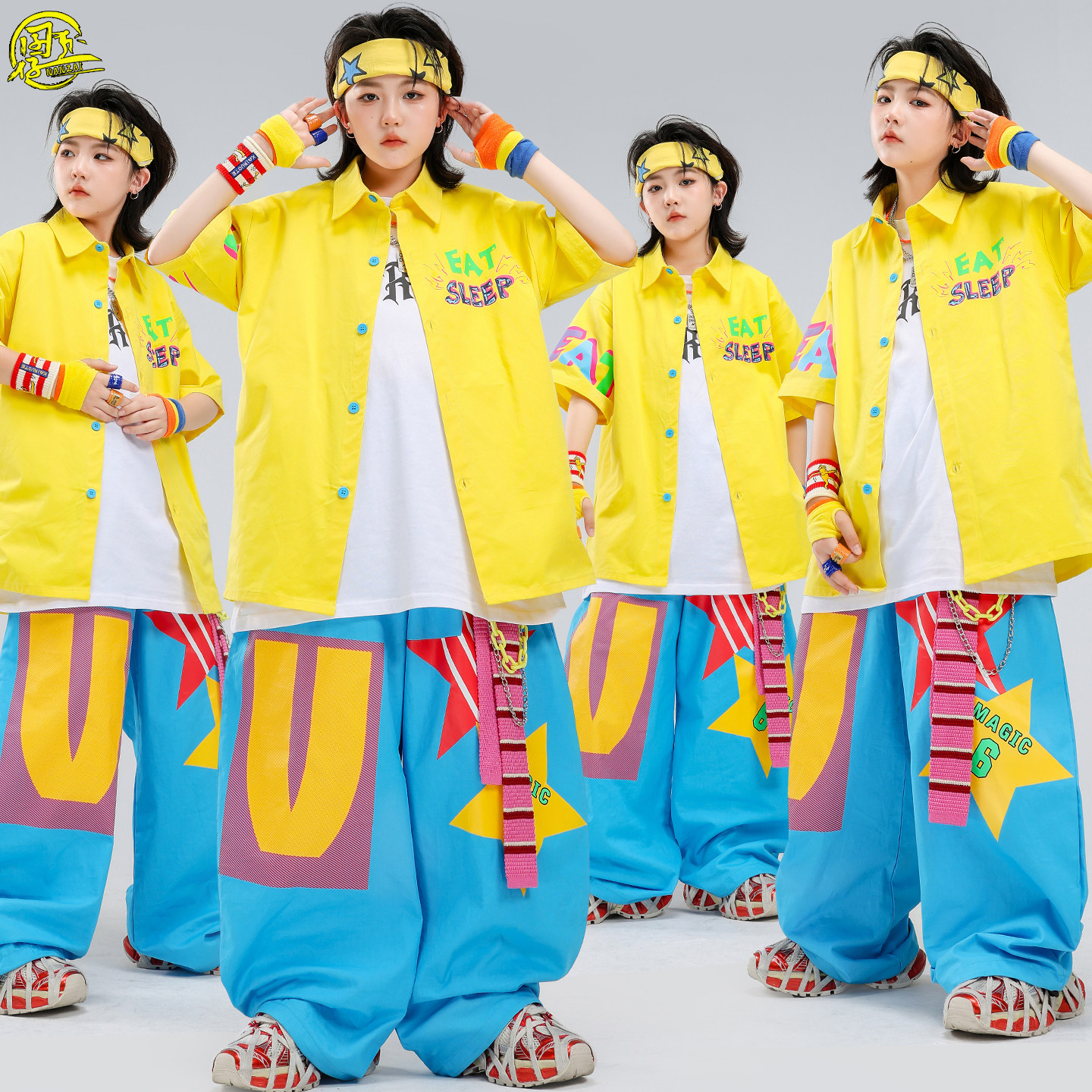 少儿酷帅衬衫嘻哈街舞架子鼓潮服图片