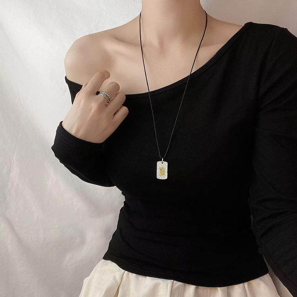 通体s925纯银扎吉拉姆方牌项链小众设计黑绳编织可调节毛衣链轻奢