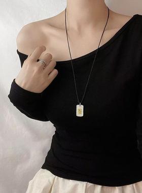 s925纯银通体小方牌纯银项链