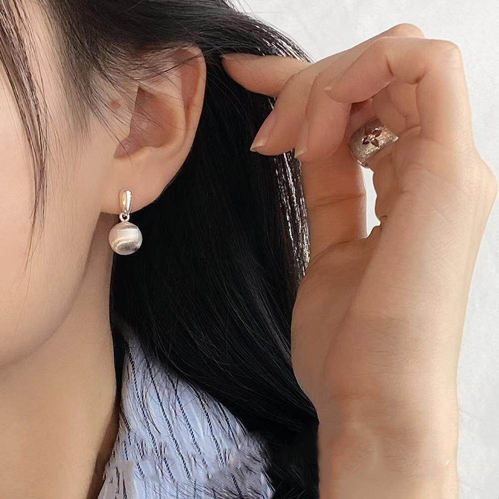 通体s925纯银磨砂球球耳环小众设计简约时尚女款耳饰韩版百搭耳钉