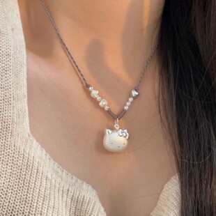 新款韩国韩版Hello Kitty猫项链 女S925纯银小清新可爱简约毛衣链