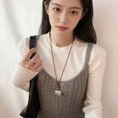 通体S925银雾面磨砂minmin包包项链女款 黑绳秋冬毛衣链抽拉调节