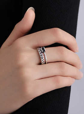 黑色编织组合银戒指s925纯银简约
